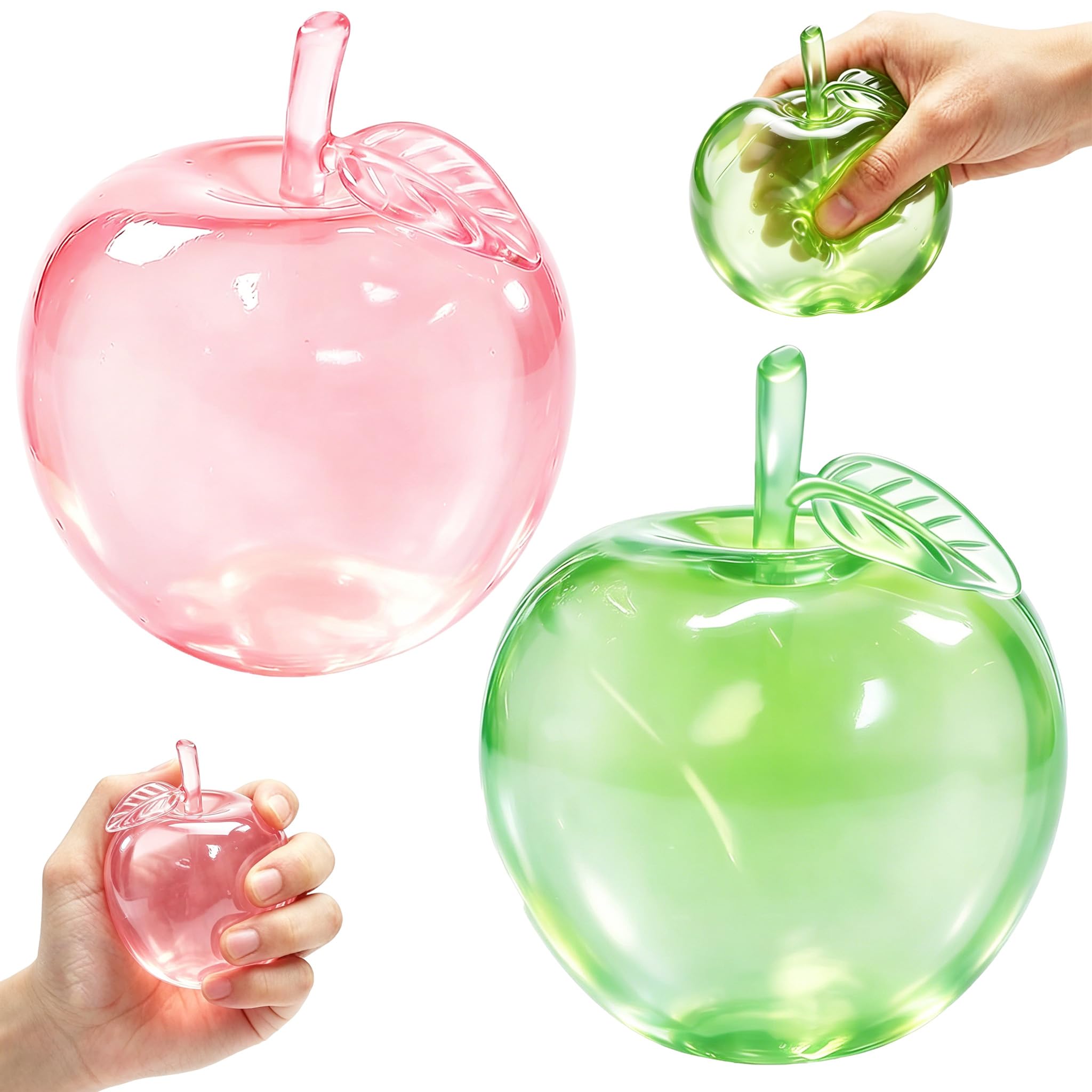 View 1 of 2-Pack Pink & Green Apple Squishy, Slow Rising Squishy Apple Stress Ball