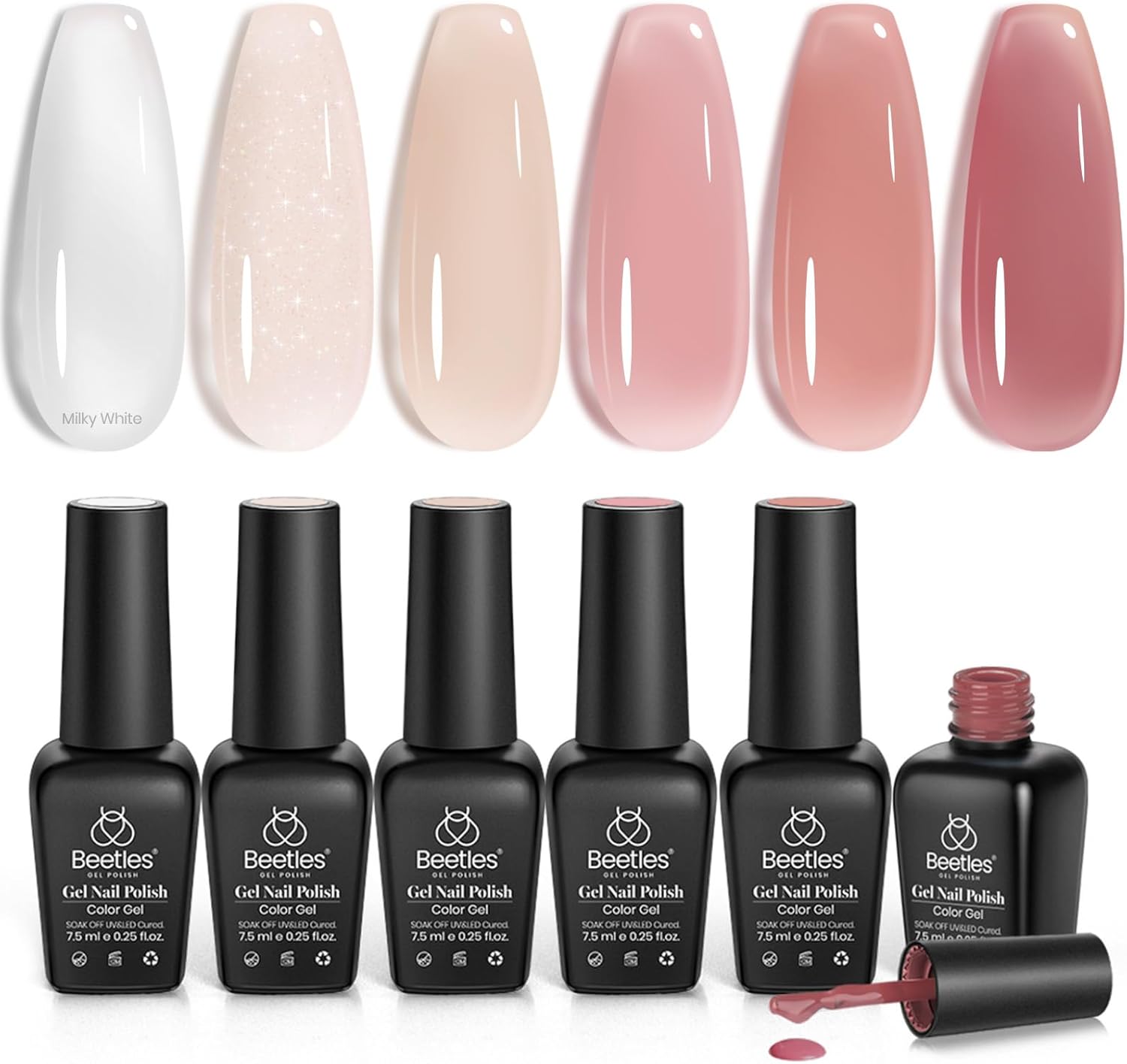 Beetles 6 Kleuren Jelly UV Gel Nagellak, Zuivere Jelly Melkachtig Wit Naakt Roze Doorschijnend Kleur Gel Nagellak, UV Nagel Diy Manicure Cadeau voor Haar