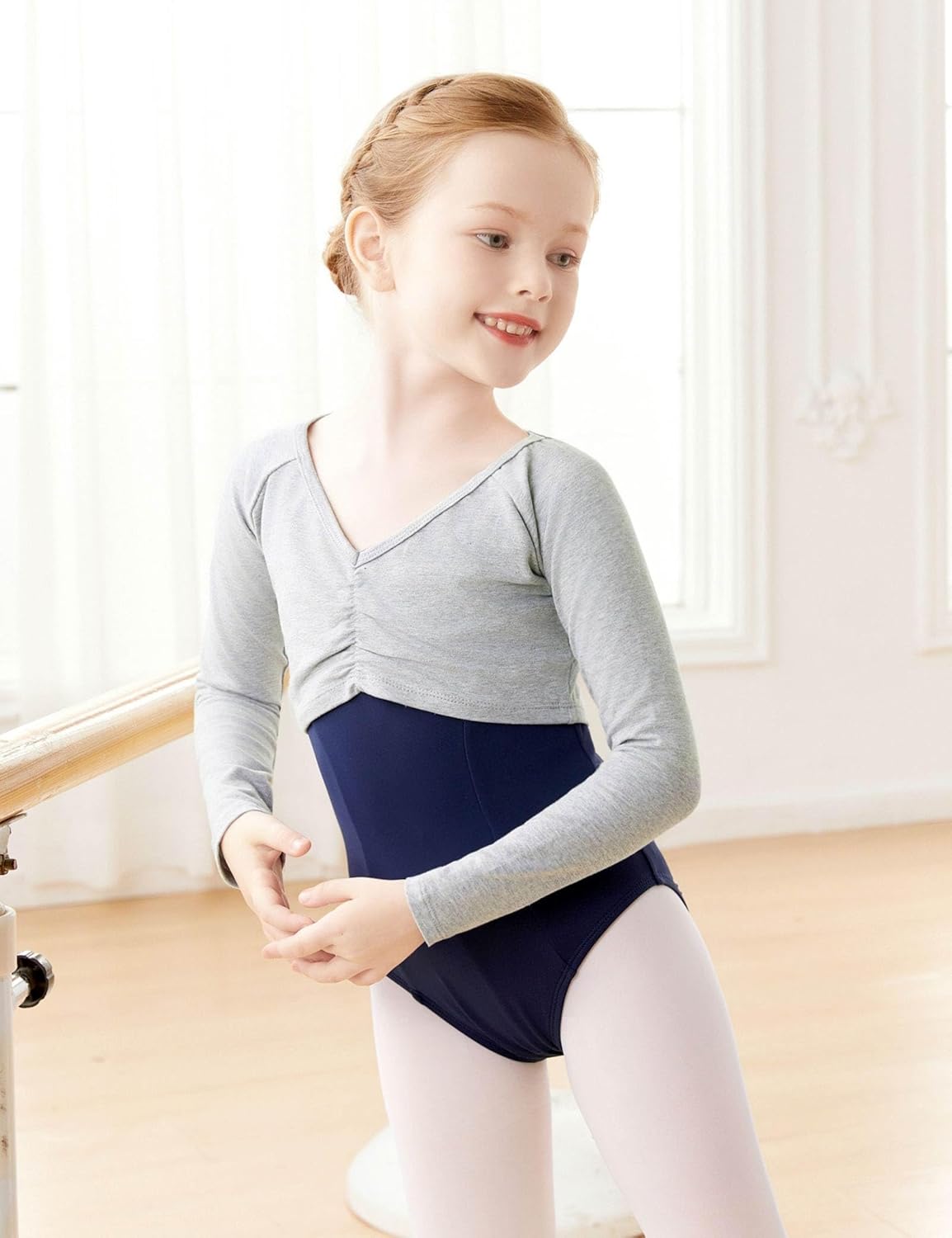 Kids Girls Ballet Wrap Tops Long Sleeve Crop Dance Sweaters for Leotards - Image 3
