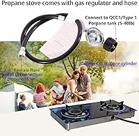Vista 6 de Hothit Estufa de gas de 2 quemadores de propano al aire libre, 28600 BTU, encendido automático portátil GLP vidrio templado para camping, barbacoa