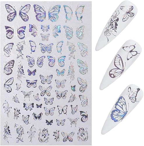 Miniatura 7 de Adhesivo para arte de uñas, calcomanías de imitación de mariposa, manualidades con láser, purpurina dorada y plateada, diferentes formas de