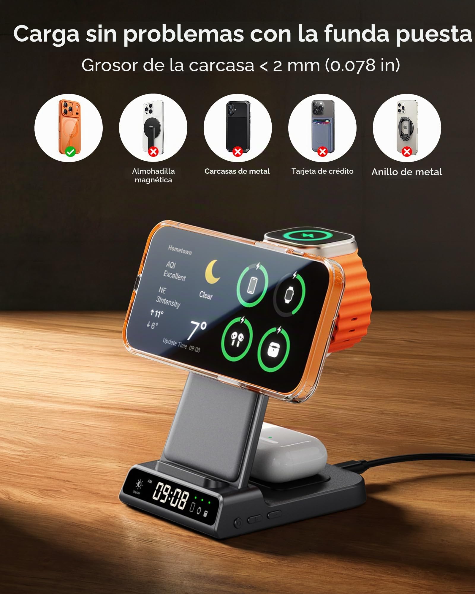Cargador Inalámbrico Magnético Rápido 25W, Estación de Carga para MagSafe | 3 en 1 Cargador para iPhone 17e Air 17 16 15 14 13 12 Series, Apple Watch 11/10/9/8/7/6/5/4/3/2/SE/Ultra, AirPods 3/2/Pro