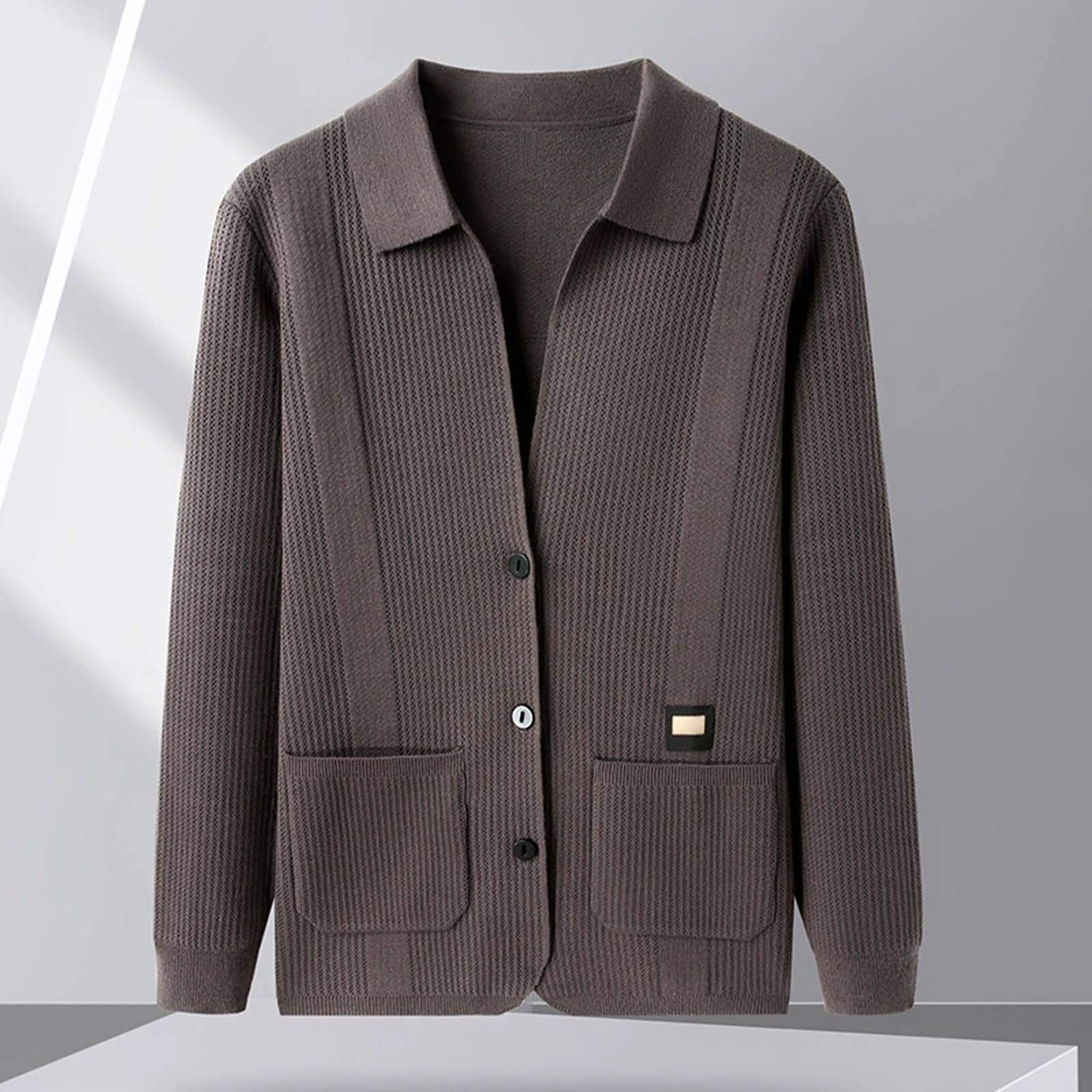 Genérico Cardigan Hombre Botones, Chaqueta De Lana Hombre Cuello V Cierre De Botones Y Bolsillos para Chaqueta Primavera Y Otoño Cómodo Suave Abrigo Casual Moda Suéter Otoño Invierno