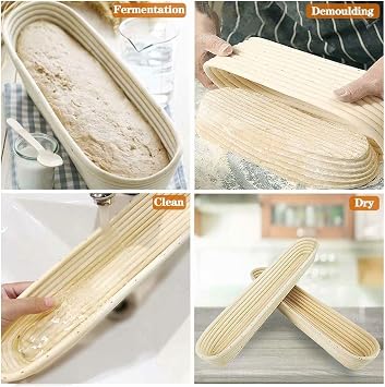 Round Bread Banneton Proofing Basket with Linen Liner Cloth,5 inch Sourdough Bread Bakery Basket, Brotform Dough Rising Rattan Handmade Rattan Bowl for Professional & Home Bakers (11 inch *2)
