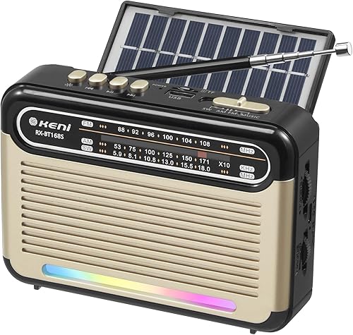 Miniatura 1 de G Keni Radio solar portátil AM FM SW con batería recargable, radio Bluetooth de onda corta, recepción fuerte, entrada de tarjeta USBTF, panel solar,