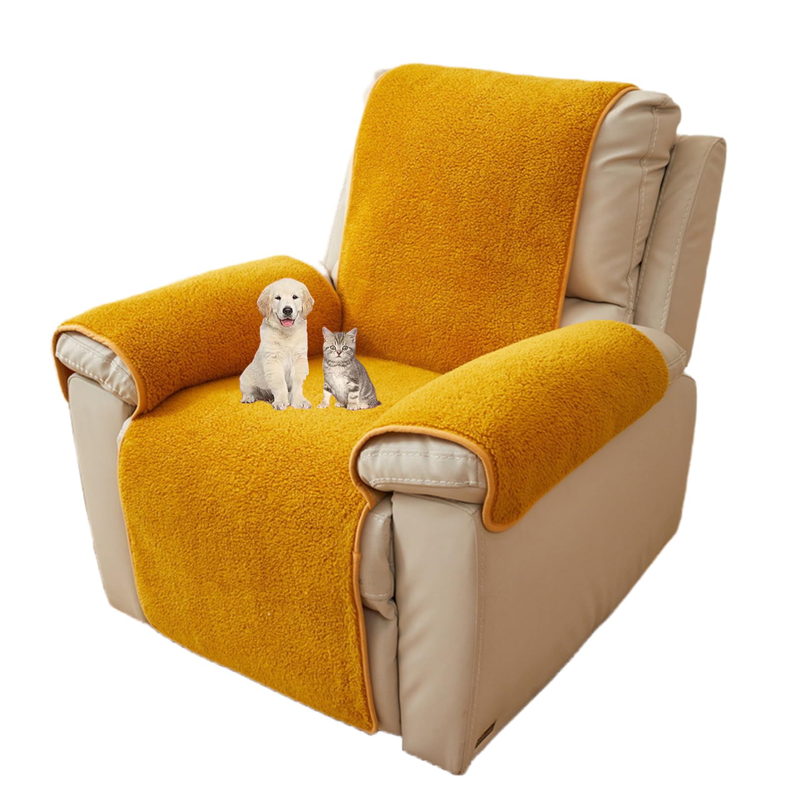 Funda para sillón reclinable elástica de tejido polar sherpa amarillo de 56x207 cm
