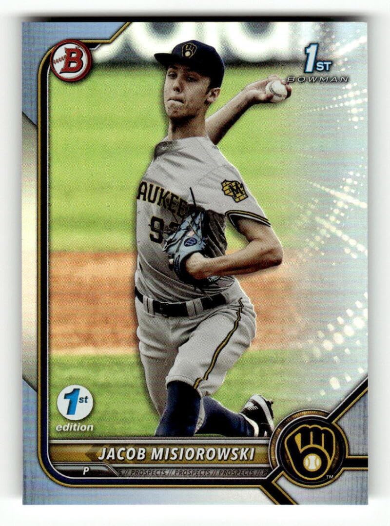 2022 Bowman Draft 1st Edition Sky Blue #BD-132 Jacob Misiorowski RC Rookie Milwaukee Brewers Baseball Trading Card