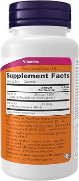 NOW Foods Vitamin D-3 & K-2-120 Veg Capsules