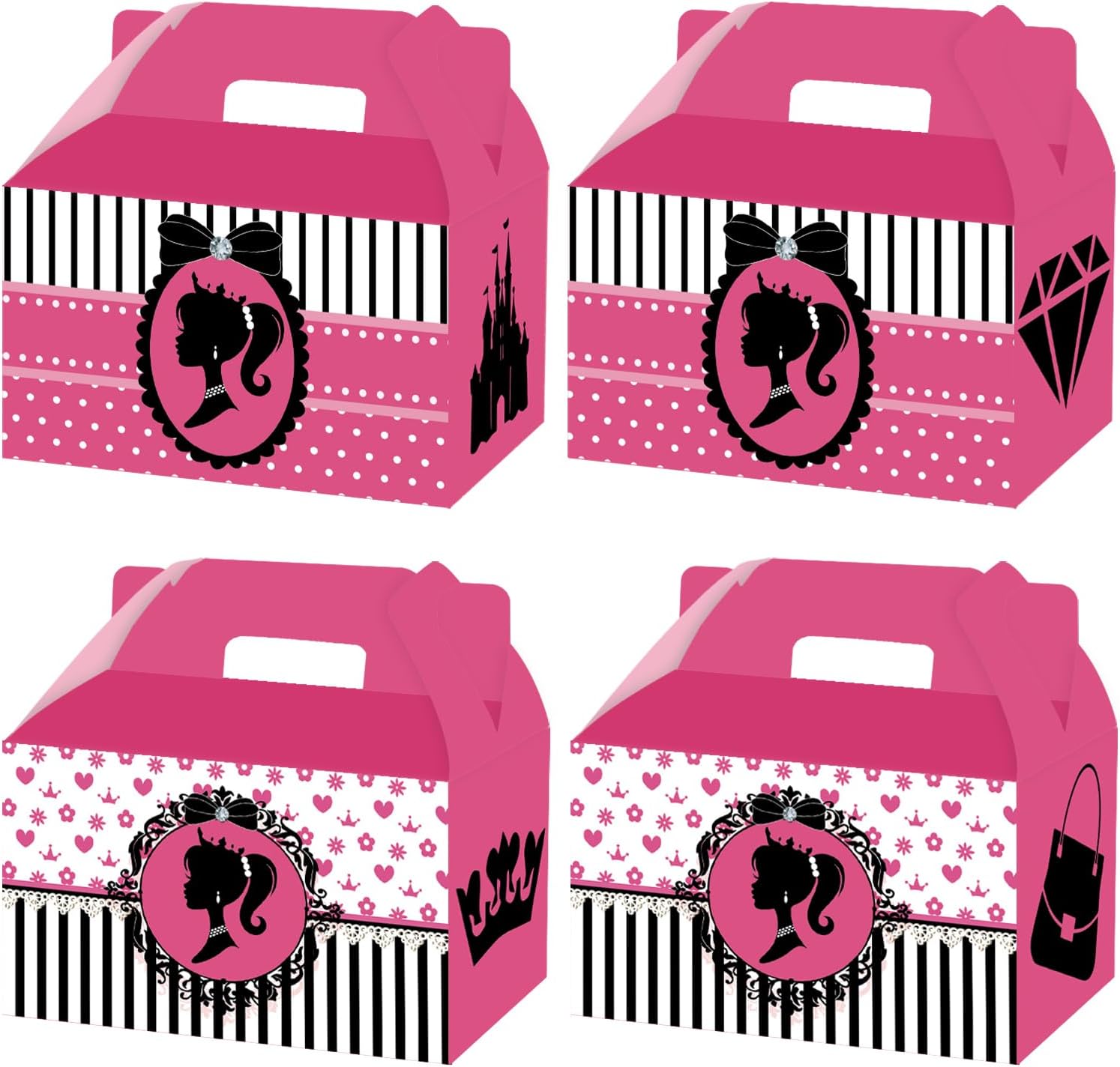 ANYMONYPF 16 PCS Pink Treat Box Pink Party Supplies Pink Candy Bag Pink Gift Bag Pink Goody Decorations for Pink Party Favors