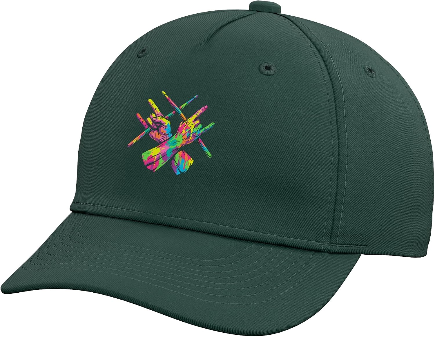 Drummer Colorful Rock Sign Hands Drums Sticks Drumming Tee Adjustable Baseball Hat