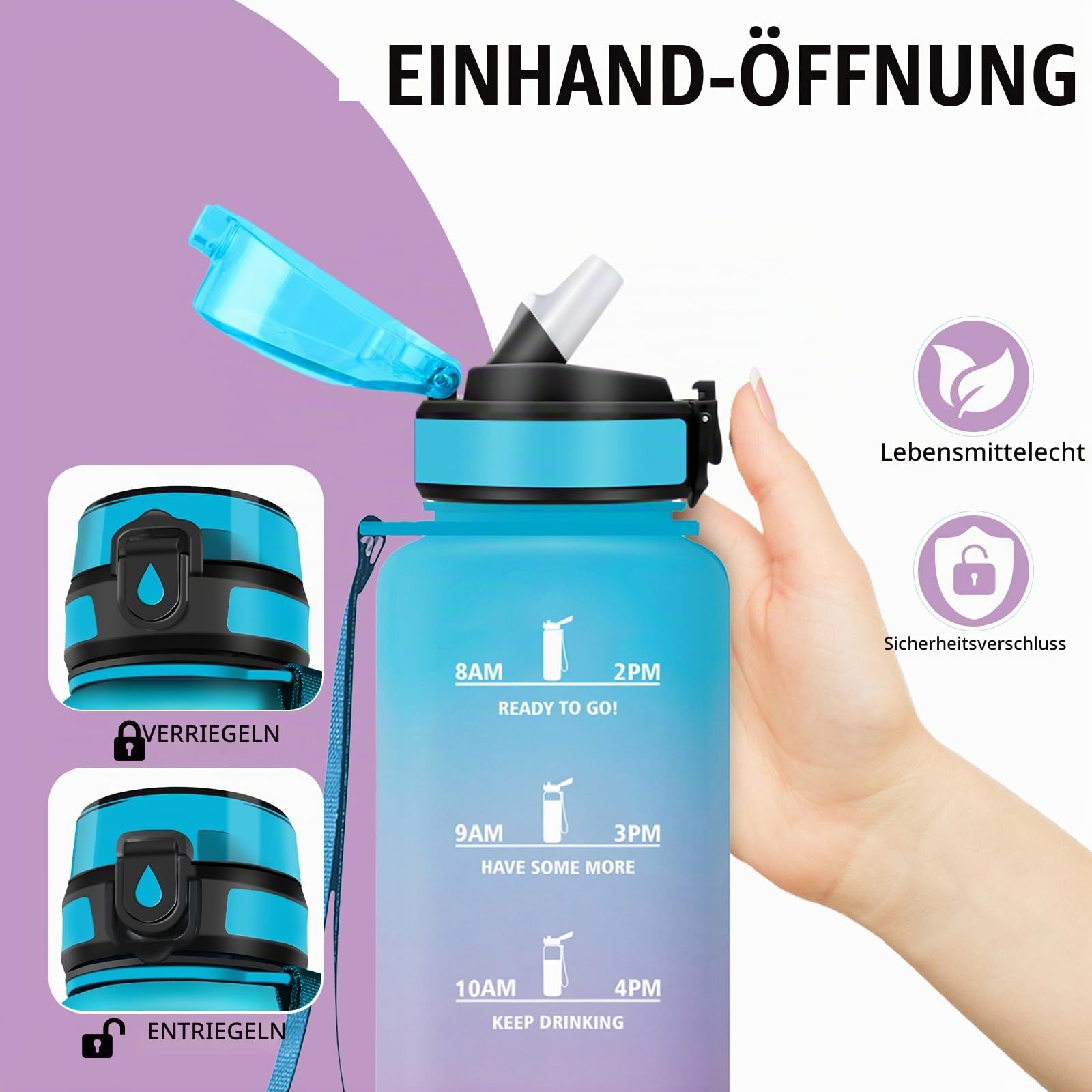 Trinkflasche Sport, Trinkflasche 1 5 liter, Wasserflasche mit Strohhalm, mit Motivierendem Slogan, Wasserflasche Auslaufsicher, Leicht zu Reinigen, Flasche für Camping, Outdoor, Wandern, Running