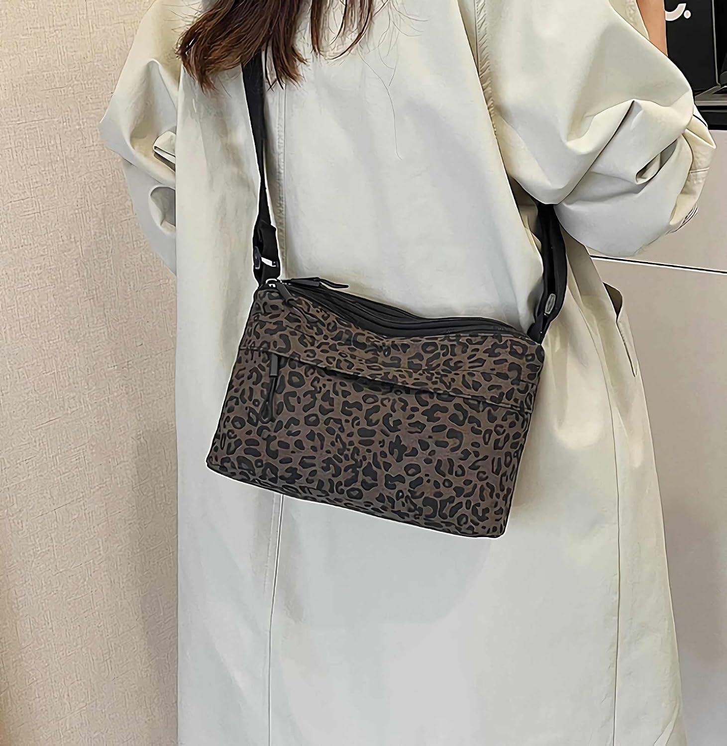 leopard cheetah print crossbody bag purse for women, animal print shoulder purse with lots of pockets, y2k cute everyday bags trendy with zipper, leopard accessories gifts image 3