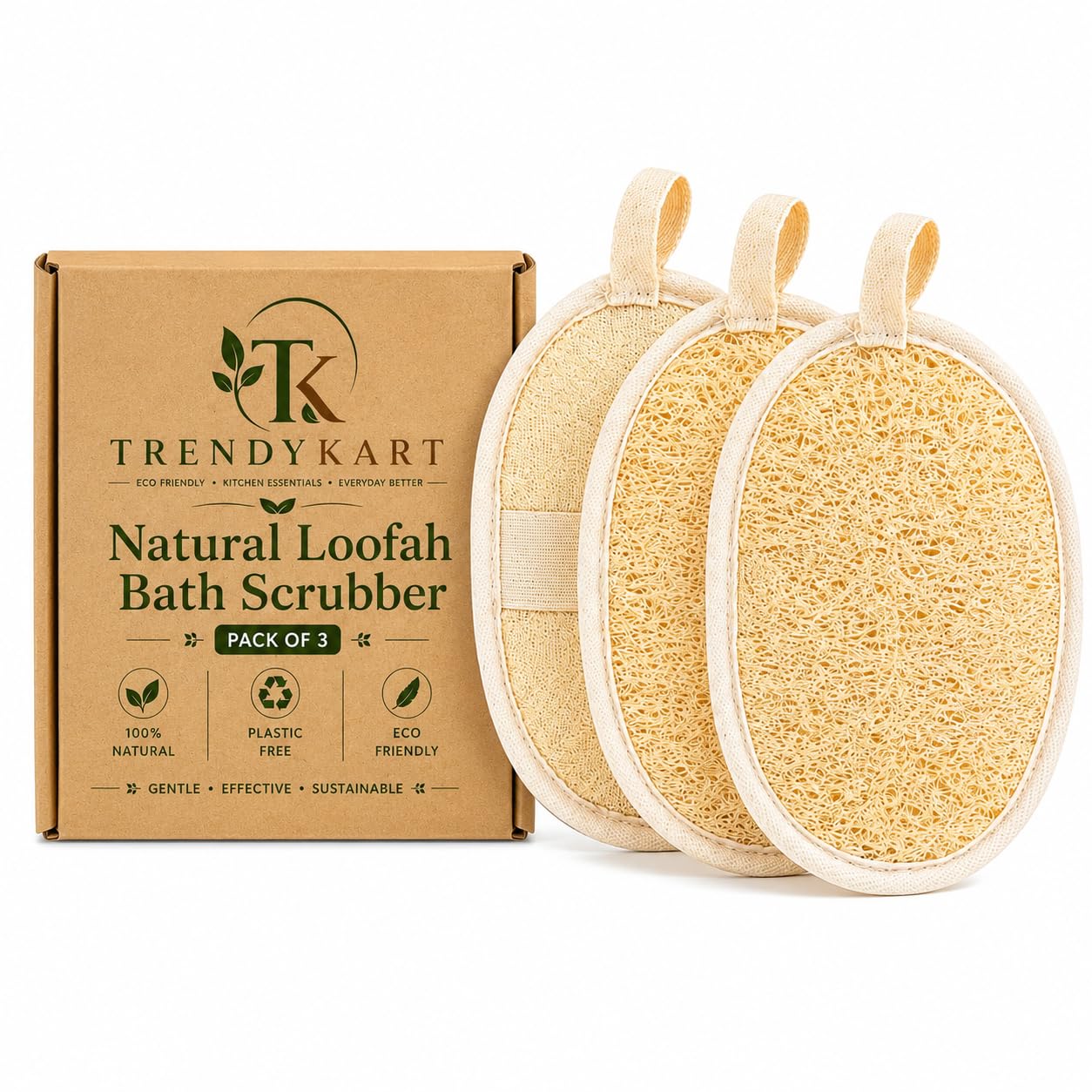 Natural Loofah Body Scrubber/Hand Strap Pack of | 100% Natural Exfoliating Bath Scrubber with Hand Strap | Reusable Eco-Friendly Shower Scrubber | Dead Skin Remover for Men & Women-image-43