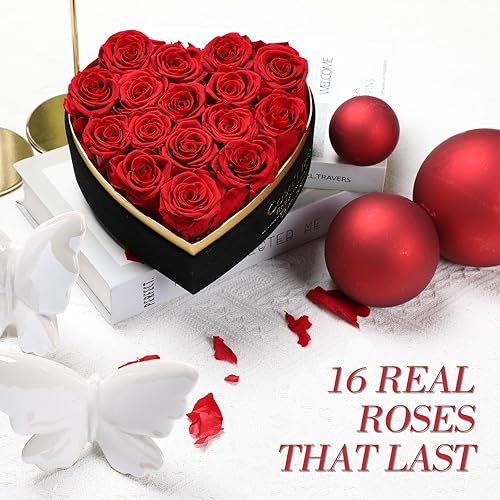 Miniatura 2 de Rosas Preservadas para Entrega 16 Pzas, Flores Forever en Caja de Corazón con Collar, Rosa Eterna Regalo de Aniversario Cumpleaños para Mujeres