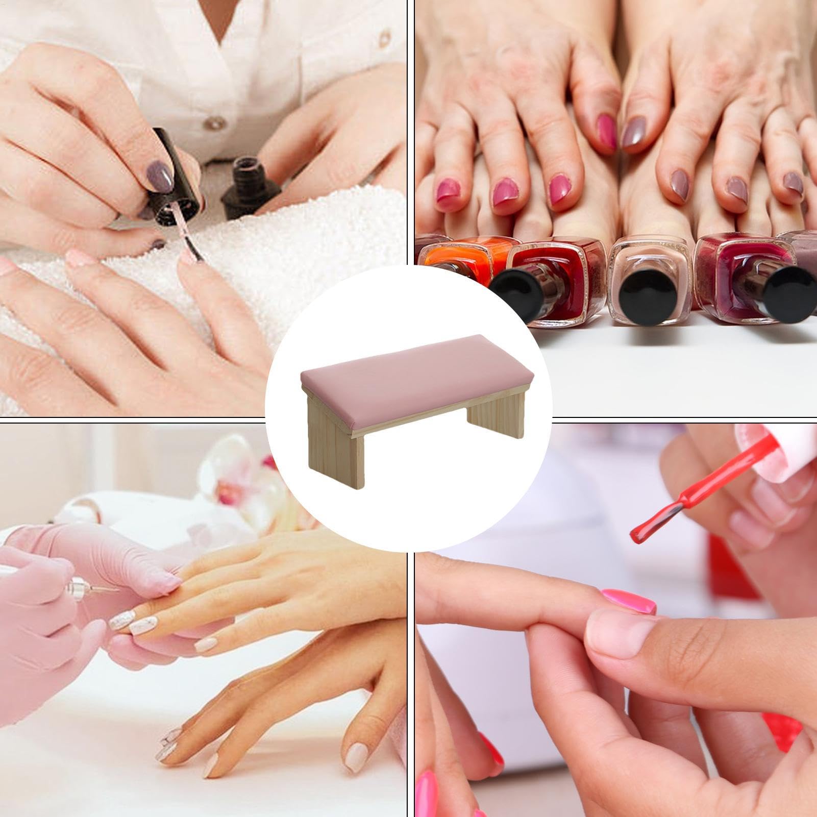 Support d'accoudoir pour ongles – Base en bois et cuir synthétique, design biseauté robuste, coussin doux avec pieds antidérapants | Repose-main confortable pour établi de manucure, salon de coiffure