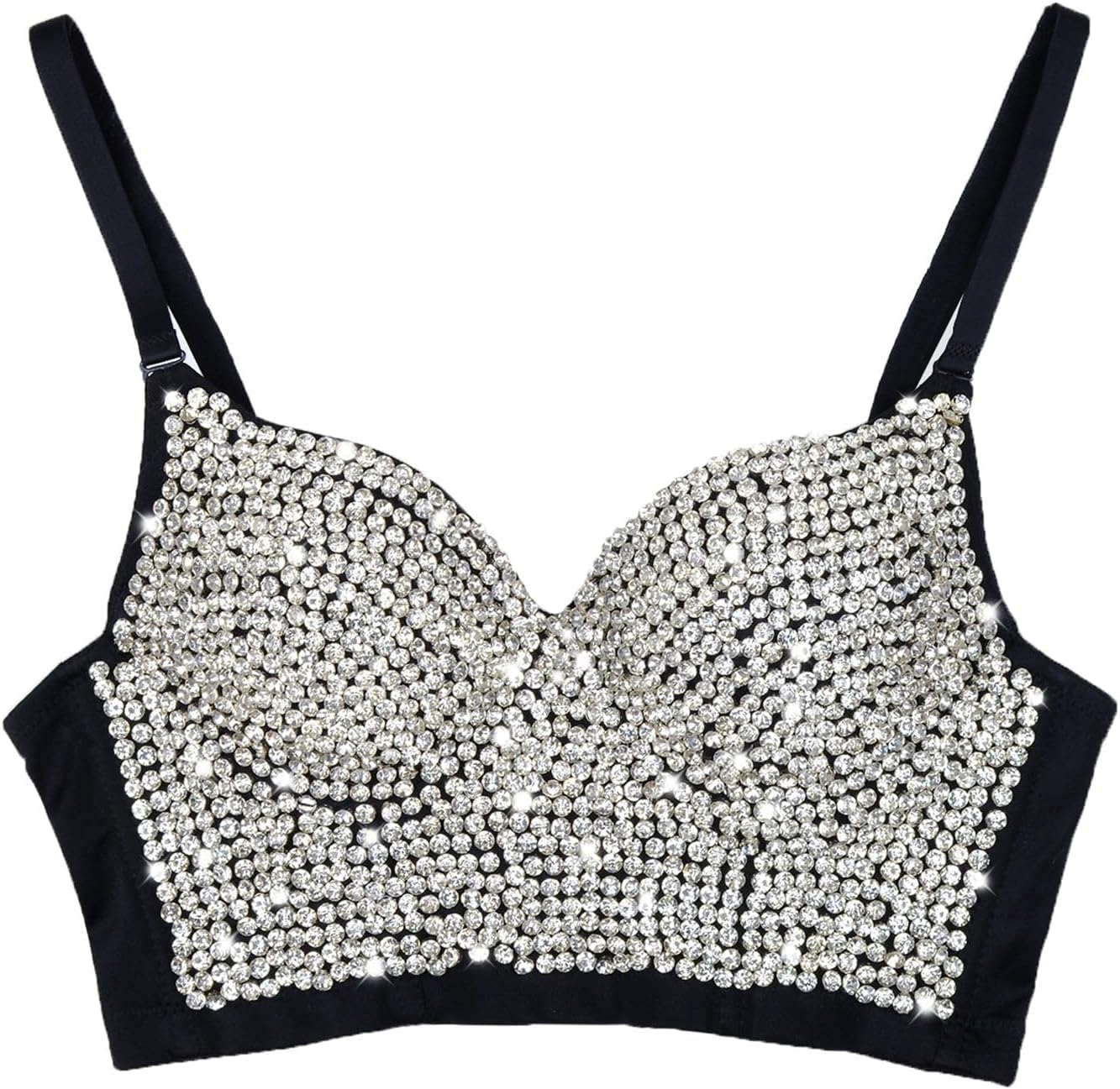 ELLACCI Women's Rhinestone Diamond Push up Bustier Crop Top Sexy Punk Corset Bra Black