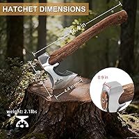 Vista 2 de Hacha de camping - Hacha de corte con funda de cuero, hacha forjada de acero al carbono de 13.8" para cortar y partir leña, ideal para supervivencia