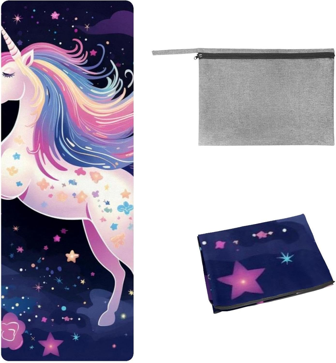 Yoga Towel, Galaxy Unicorn Pattern Non Slip Sweat Absorbent Hot Yoga Mat Towel for Hot Yoga, Pilates and Fitness - 72.8" x 26.8"