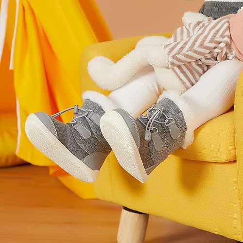 Miniatura 3 de BMCiTYBM Botas de nieve para bebés y niños pequeños, zapatos de invierno para niños y niñas, zapatos de bebé de piel sintética para clima frío
