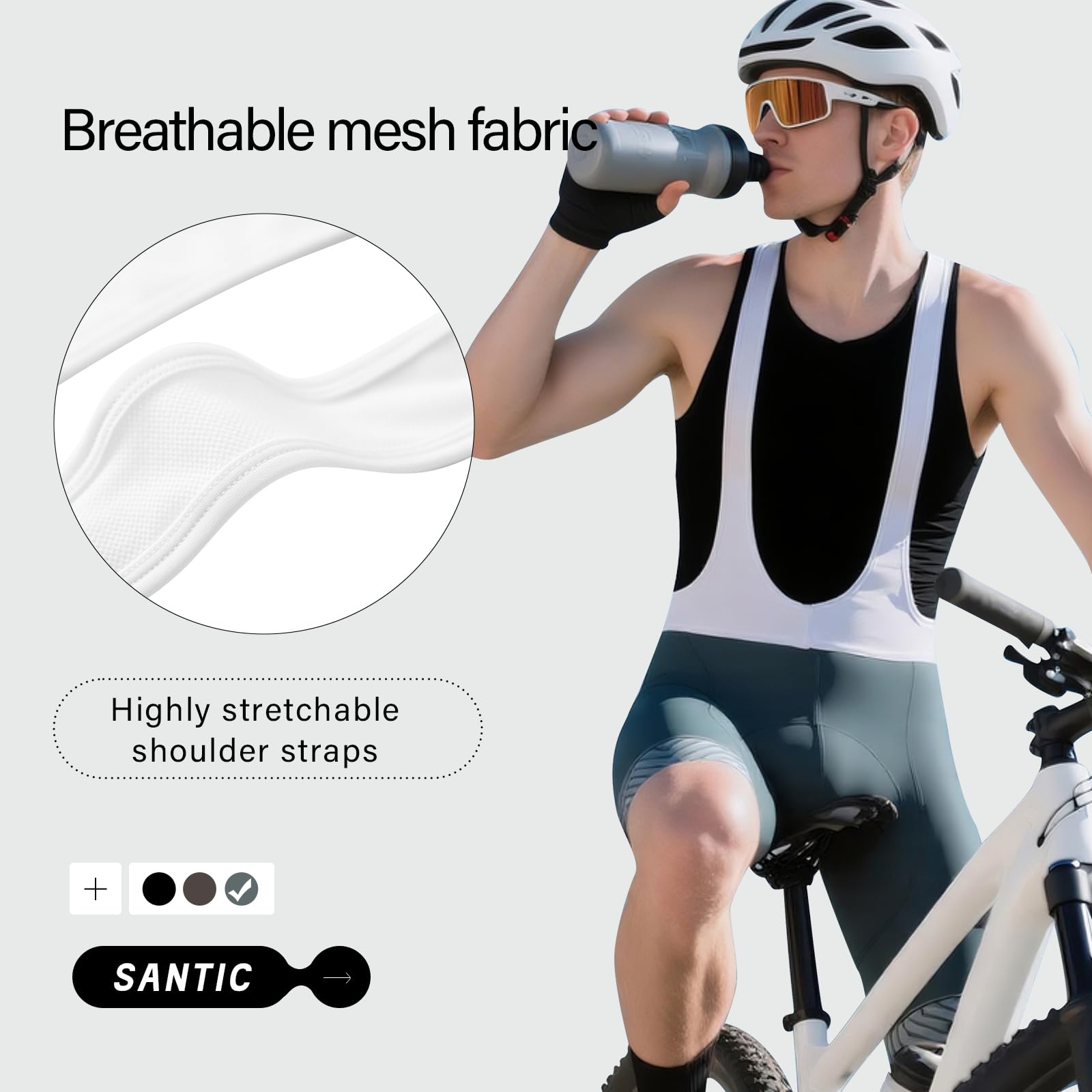 Santic Męskie spodenki rowerowe, krótkie spodenki na szelkach, z wkładką, szary, L