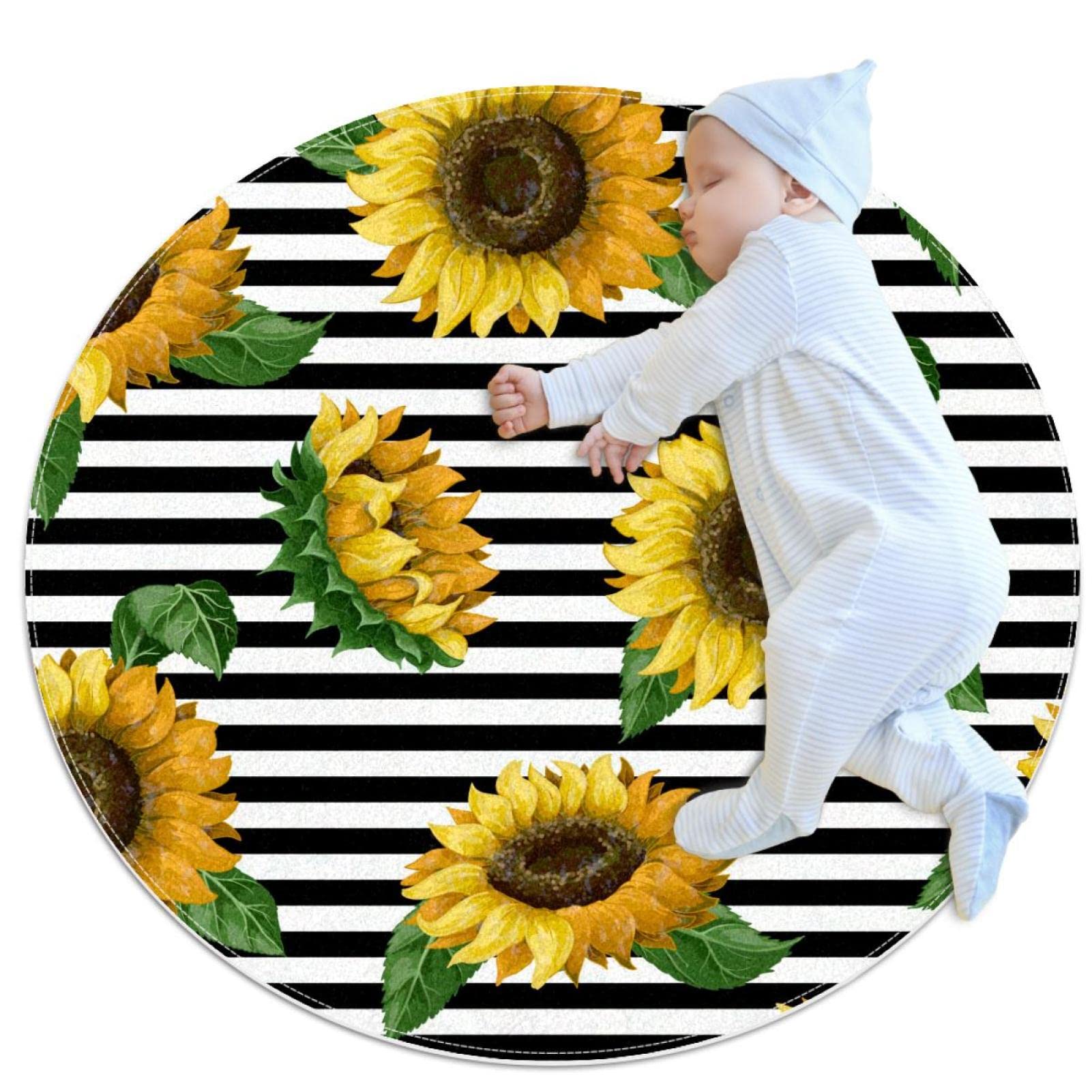 Tapis rond tournesol antidérapant et coloré de 100 cm JDEZ