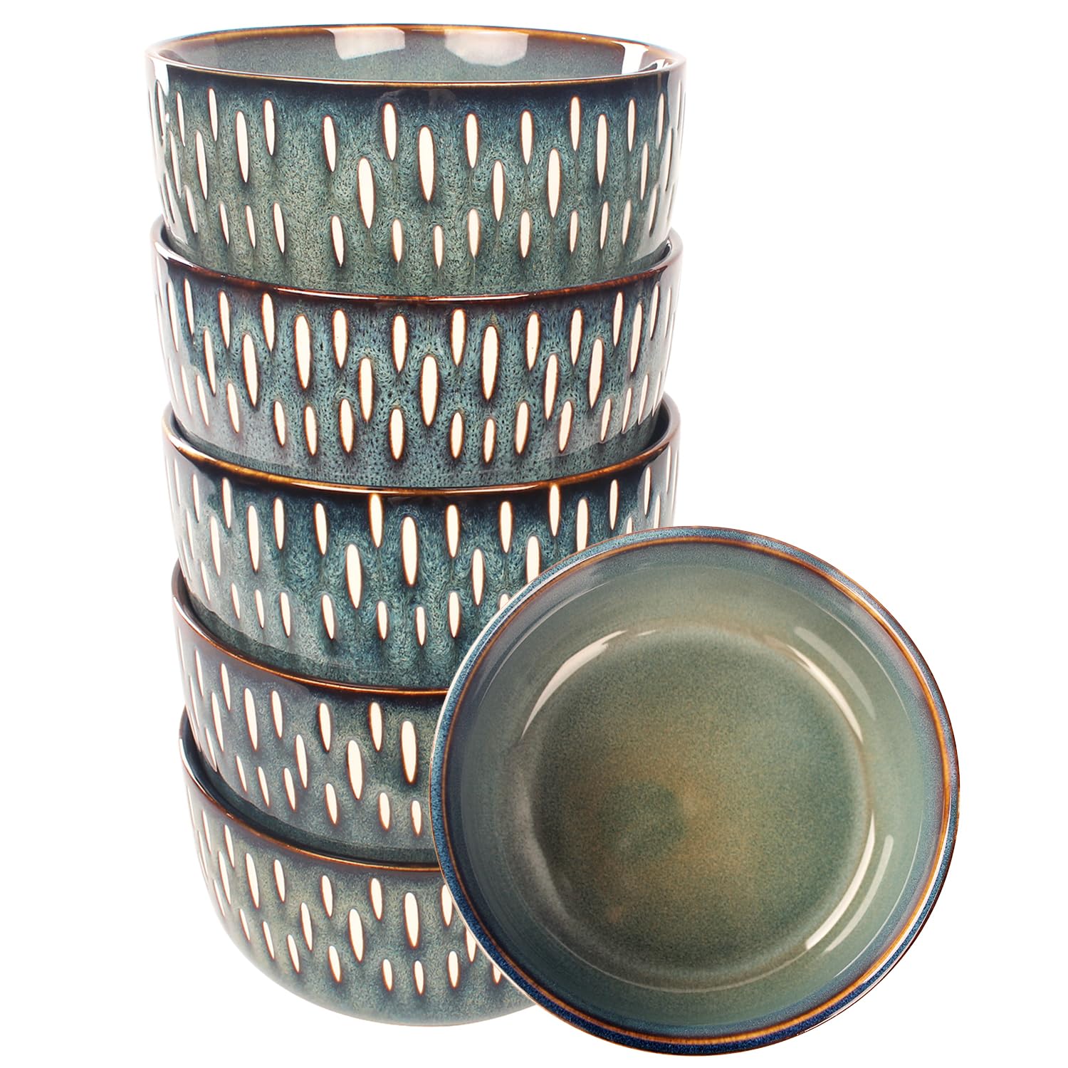 Lot de 6 bols à céréales en céramique de 14 cm – Bols à soupe, salade, pâtes, flocons d'avoine, ramen – Bols à riz et crème – Résistants aux éclats – Passe au lave-vaisselle et au