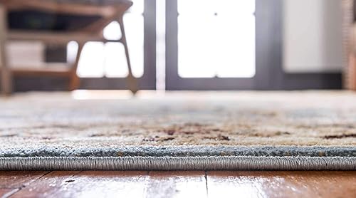 Miniatura 5 de Unique Loom - Colección Voyage - Alfombra redonda tradicional oriental, marrón, Polipropileno, azul, marfil (Light BlueIvory)