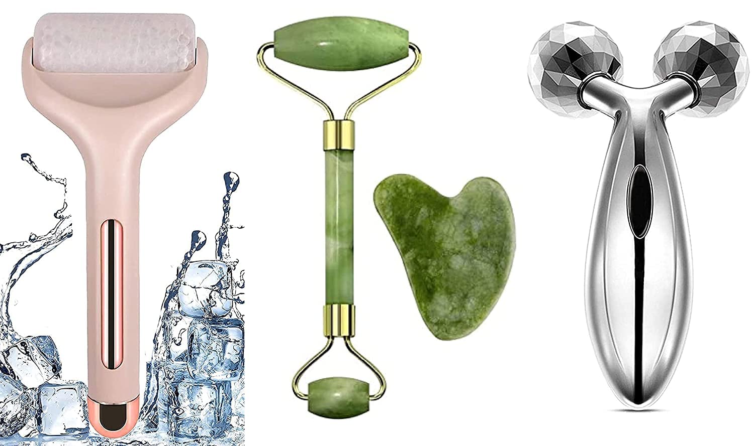 PRISMOSIS RETAIL Ice Roller Face Massager, Facial Massager Jade Stone Roller with Gua Sha Stone, 3D Massager Roller