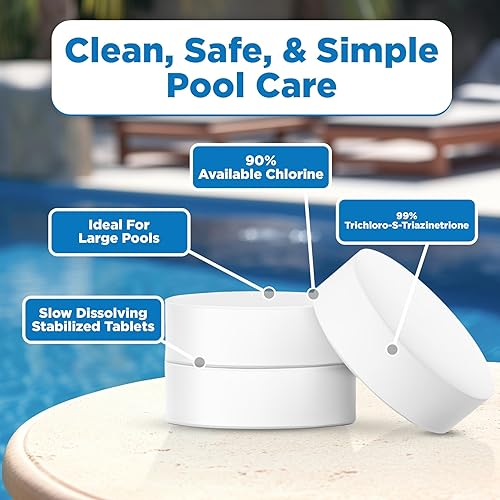 Miniatura 6 de C3 Pestañas de cloro estabilizadas de 3 pulgadas para piscinas  Fácil de usar para piscinas sobre el suelo o enterradas  Tabletas de cloro envueltas