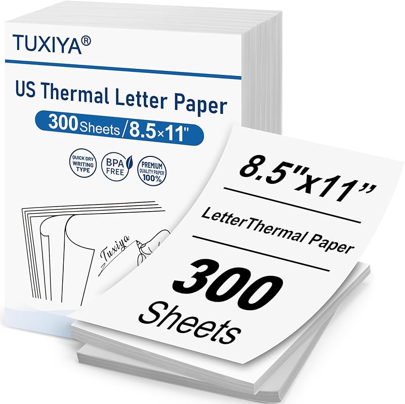 TUXIYA 300 Sheets Thermal Printer Paper 8.5 x 11 Inch | BPA free Advanced Thermal Printing,US Letter Size Thermal Paper Compatible Most Portable Printers