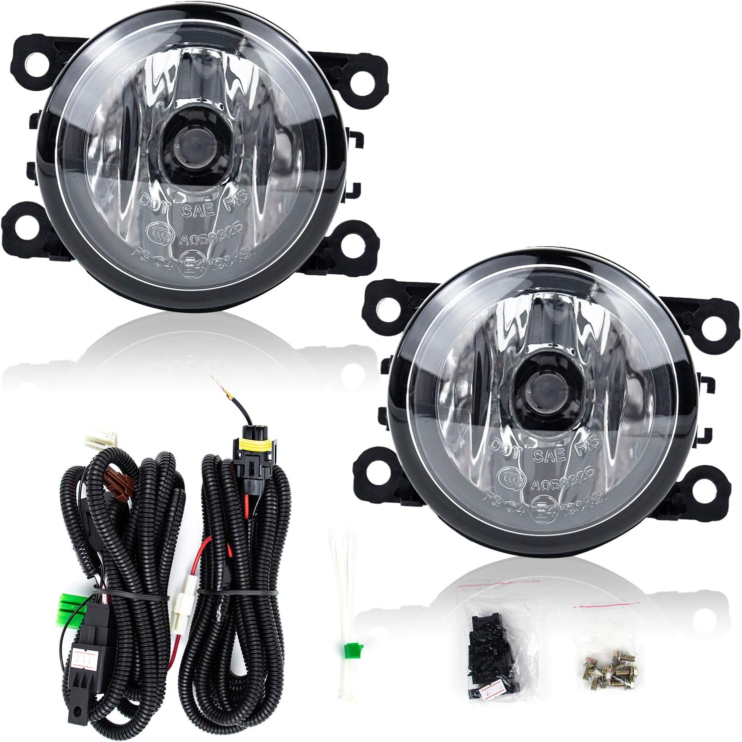 Fog Light Set for 2006-2014 Suzuki Grand Vitara/ SX4 4DR Sedan/Alto/Acura/HD/FD/etc 4F9Z15200AA Clear Lens w/Wiring Harness& Switch Halogen Bulbs Universal FL7116