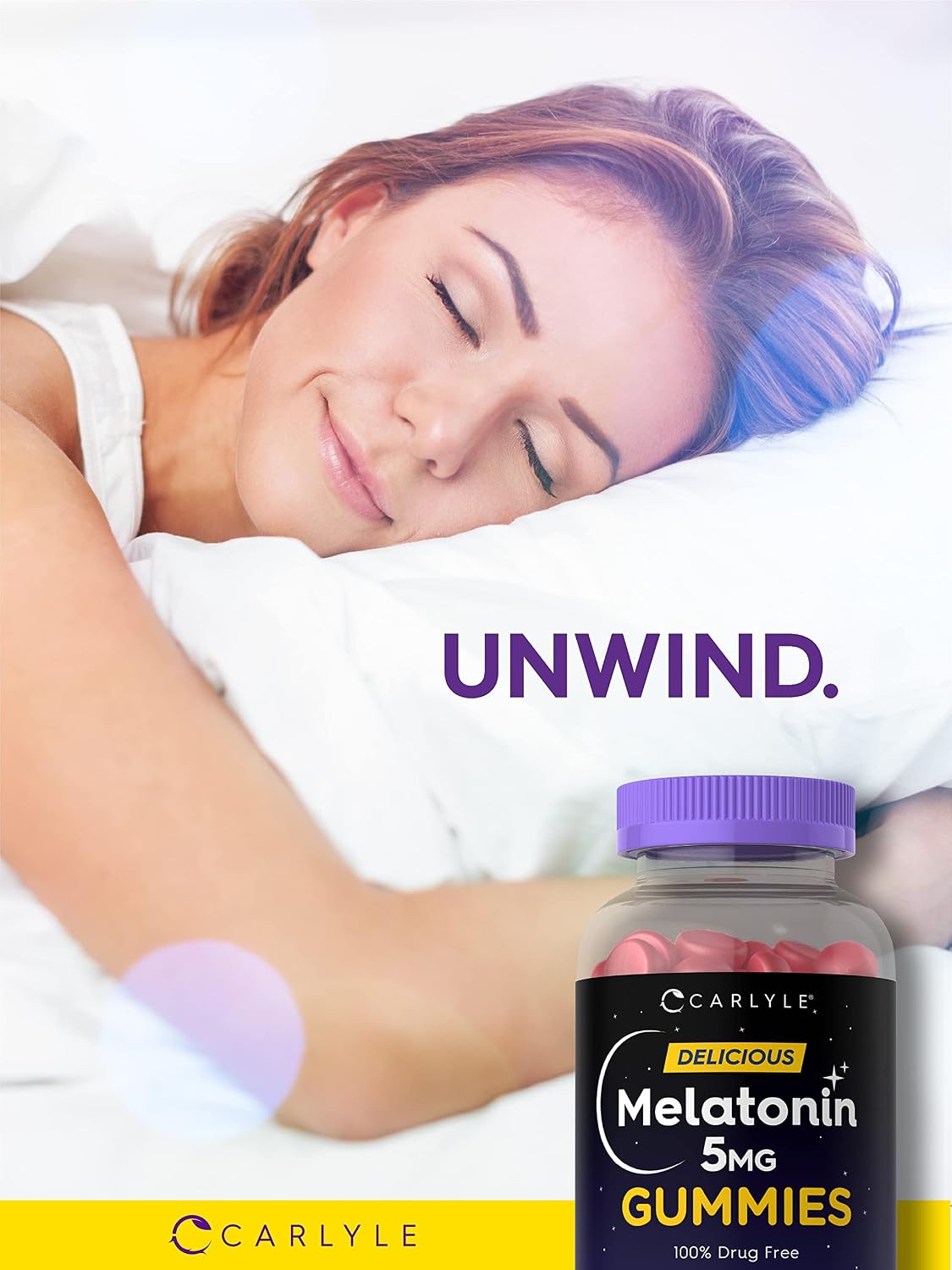 Carlyle Melatonin 5mg Gummies | 100 Count | 1 Gummy Per Serving | Natural Berry Flavor | 100% Drug Free | Non-GMO, Gluten Free Supplement