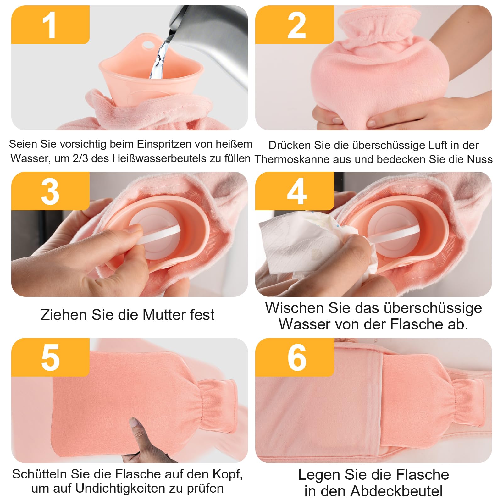 Cinturón para botella de agua caliente, 1 L, caucho natural, 3 en 1, cinturón para bolsa de agua caliente con felpa suave, funda para cinturón (gato rosa)