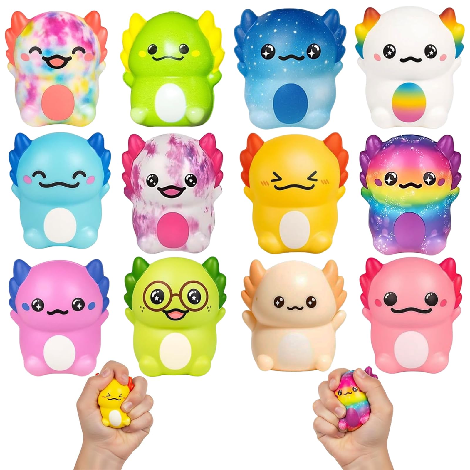 Taba Squishy, Axolotl Squishy, 12Pack Fidgets for Stress Relief, Party Bag Fillers, Fidget Squishy for Students and Adults, Squeeze Fidgets for Desk Relaxation and Gift Giving