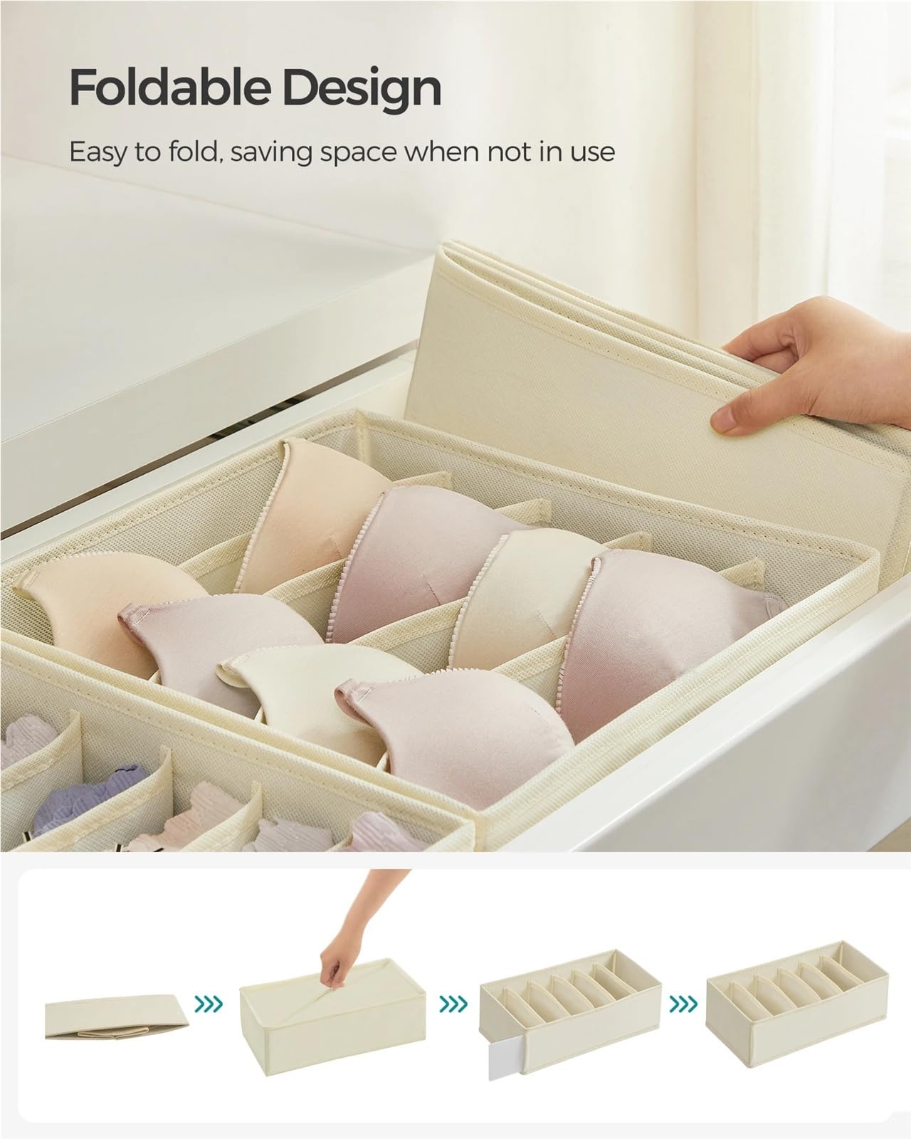 Schrank Organizer Set mit 8 Unterwäsche-Schubladen-Organizern, Trennwänden, faltbar, for BHs, Unterwäsche, Socken, Krawatten, Stoff-Aufbewahrungsboxen