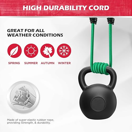 Miniatura 6 de 24 cuerdas elásticas de alta calidad resistentes al aire libre, cuerdas elásticas con ganchos en un tarro de almacenamiento que incluye 10, 18, 24,