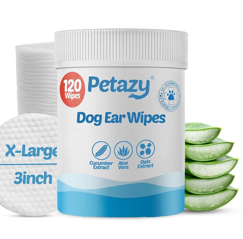 Lenços umedecidos para limpeza de ouvidos de cães e gatos, sem fragrância, Petazy, 120 unidades