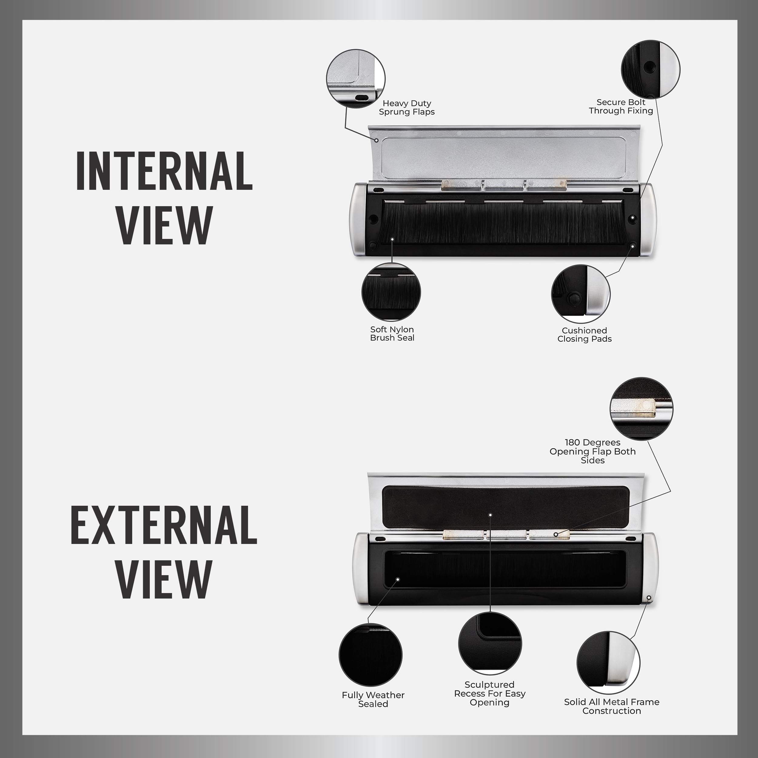IRONWORX® Enigma Boîte aux lettres en métal chromé poli de 30,5 cm – Entièrement étanche aux intempéries, ouverture à 180°, facile à installer, design moderne ultra durable, compatible avec portes en