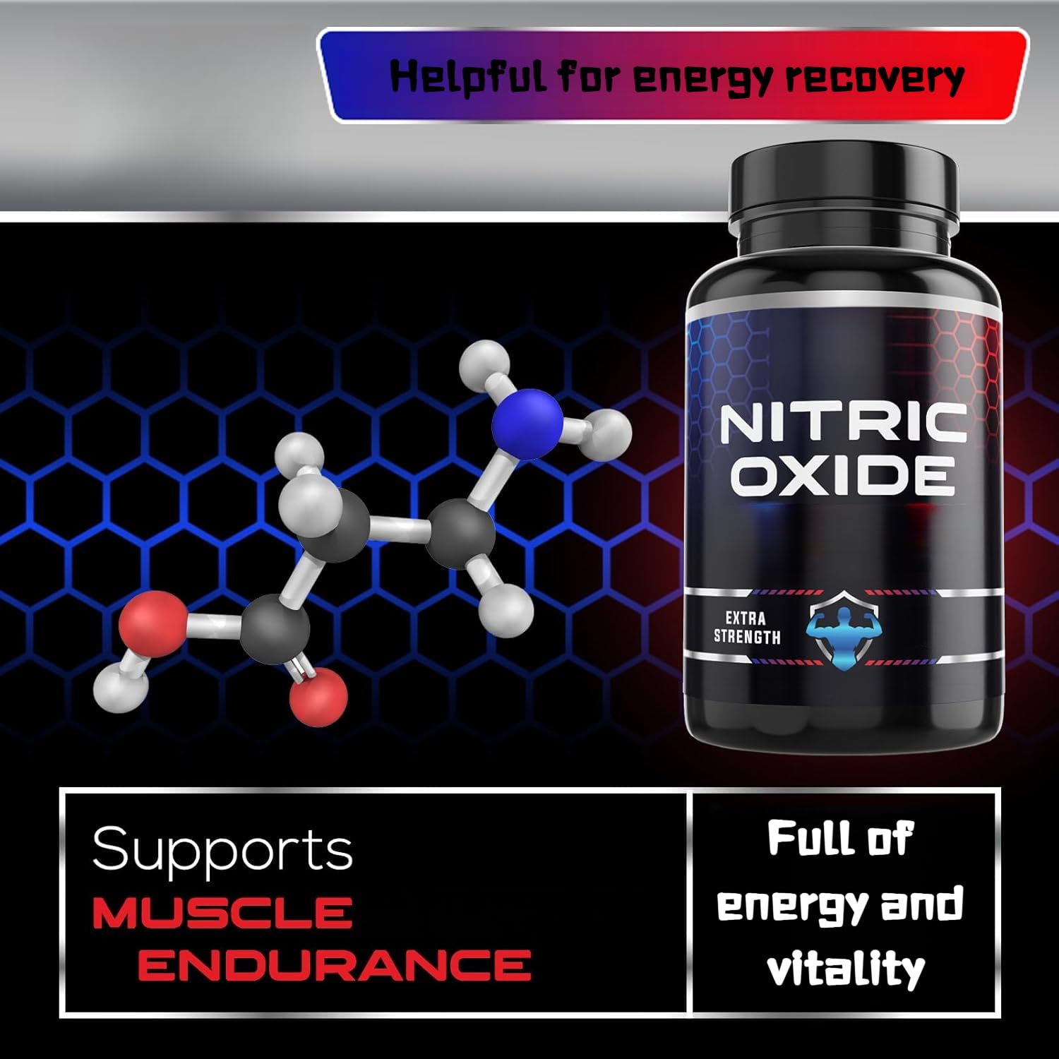 Potenciador de óxido nítrico súper potente - Energía natural y soporte muscular - Alivia el dolor del entrenamiento - Pre-entrenamiento avanzado para hombres y mujeres