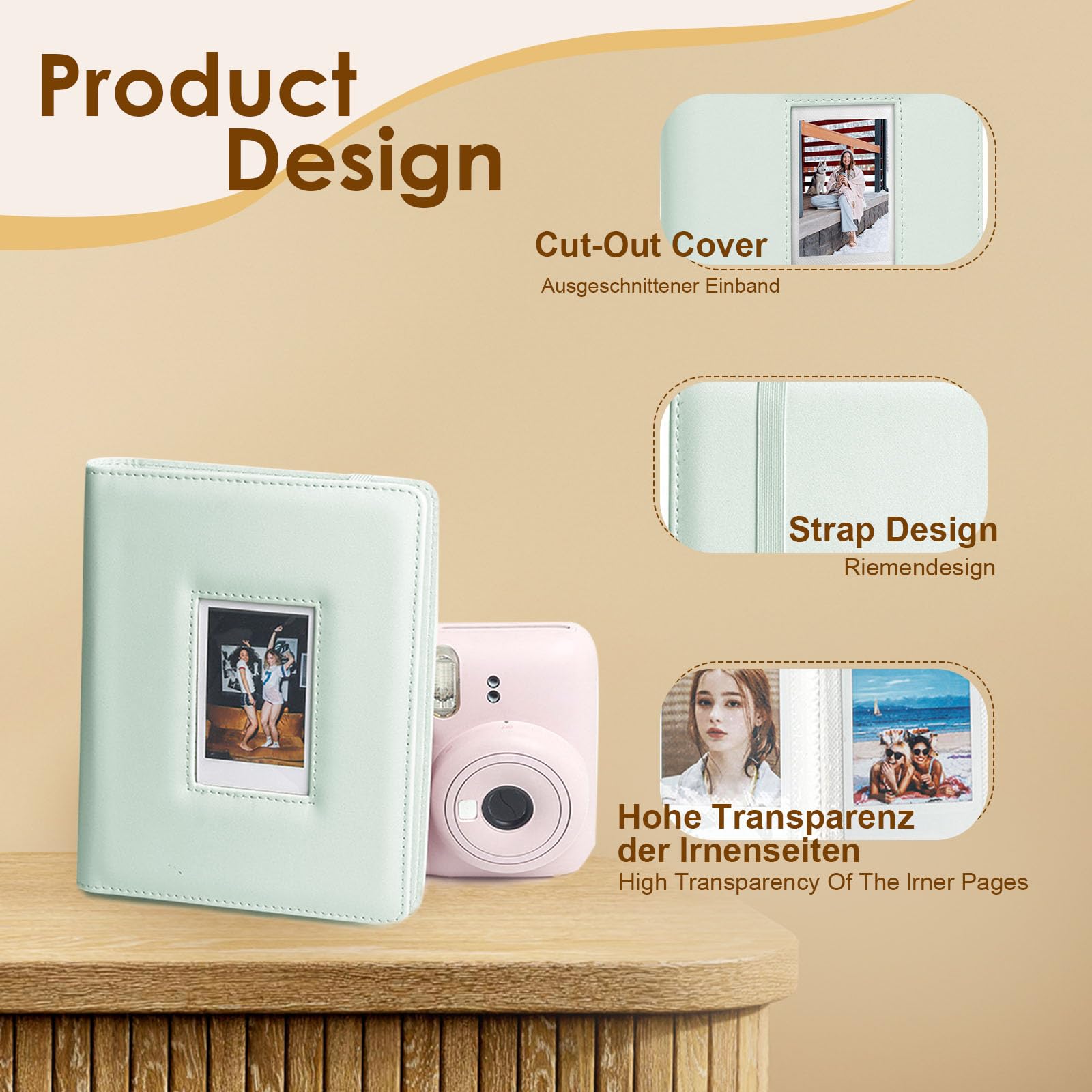 Álbum de fotos Yootiko, 288 bolsillos 6x9 cm para fotos, encuadernación en PU, páginas transparentes, pequeño, mini, gran capacidad, álbumes de fotos familiares para bodas para niños, niños, niñas