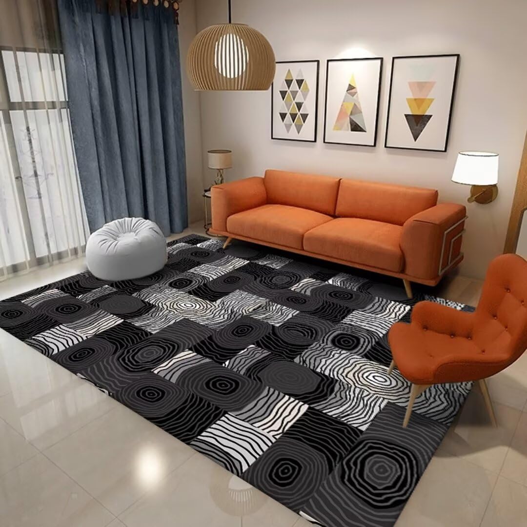 Tapis de passage géométrique noir 180x250cm pour salon moderne