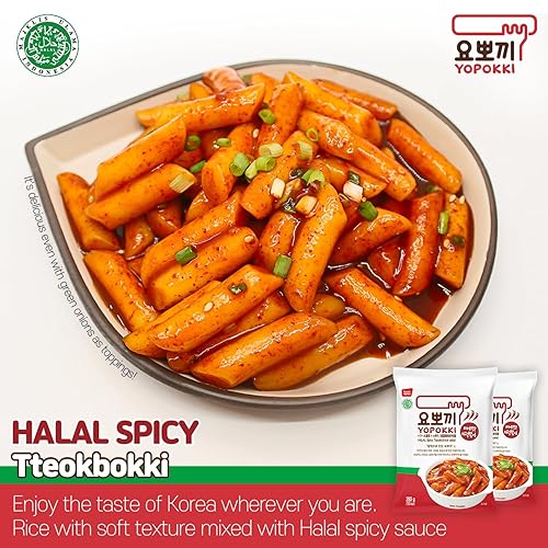 Miniatura 2 de Yopokki Instant Halal Tteokbokki Pack (Hot Spicy, Pack de 2) Comida callejera coreana con salsa picante dulce y picante Topokki Rice Cake - Rápido y