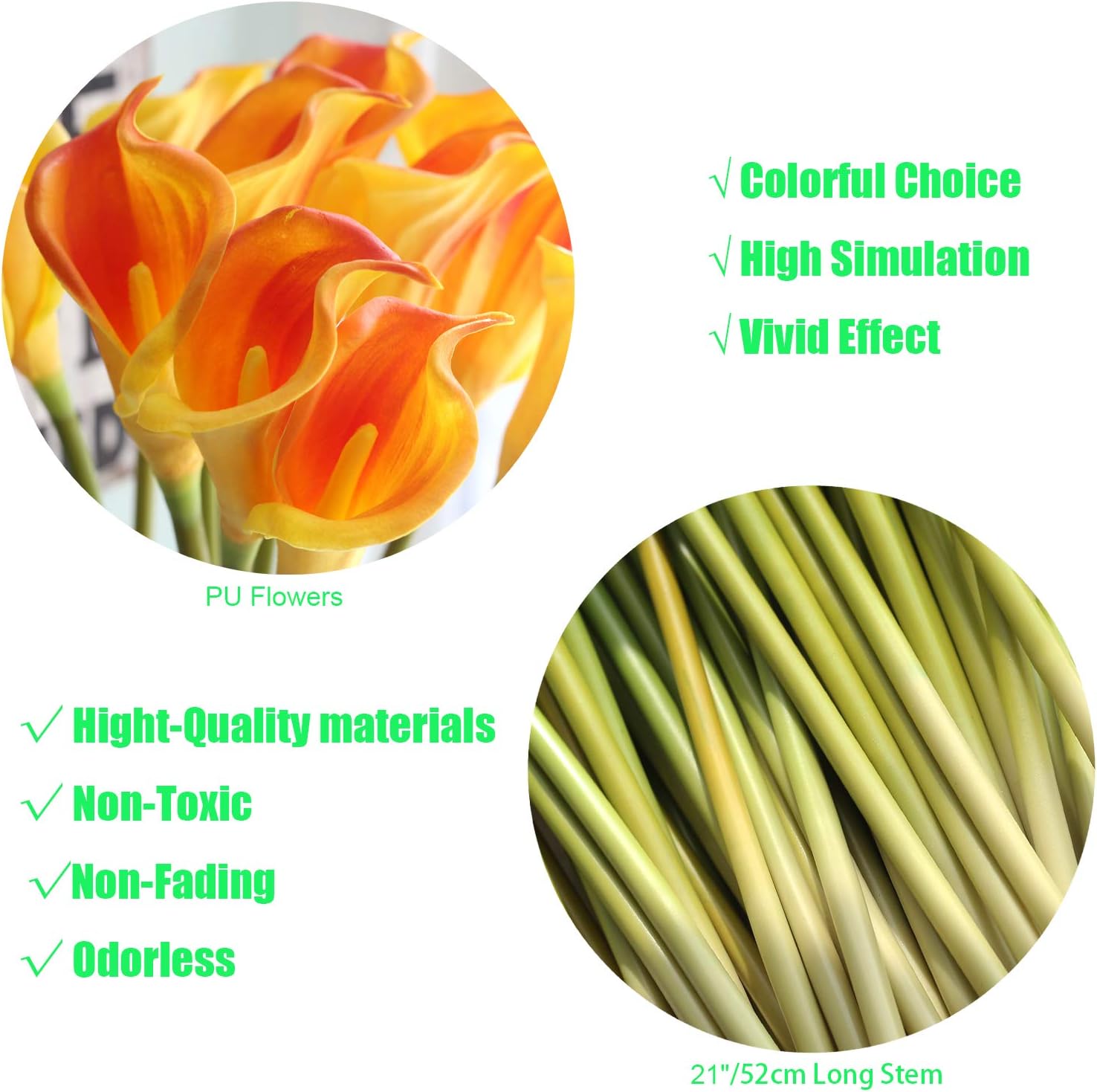 10pcs Calla Lilies Artificial Flower,26'' Long Stem Artificial Calla Lily Flowers,Realistic Arum Lilies for Wedding Bridal Bouquet Home Decor Centerpiece,Orange