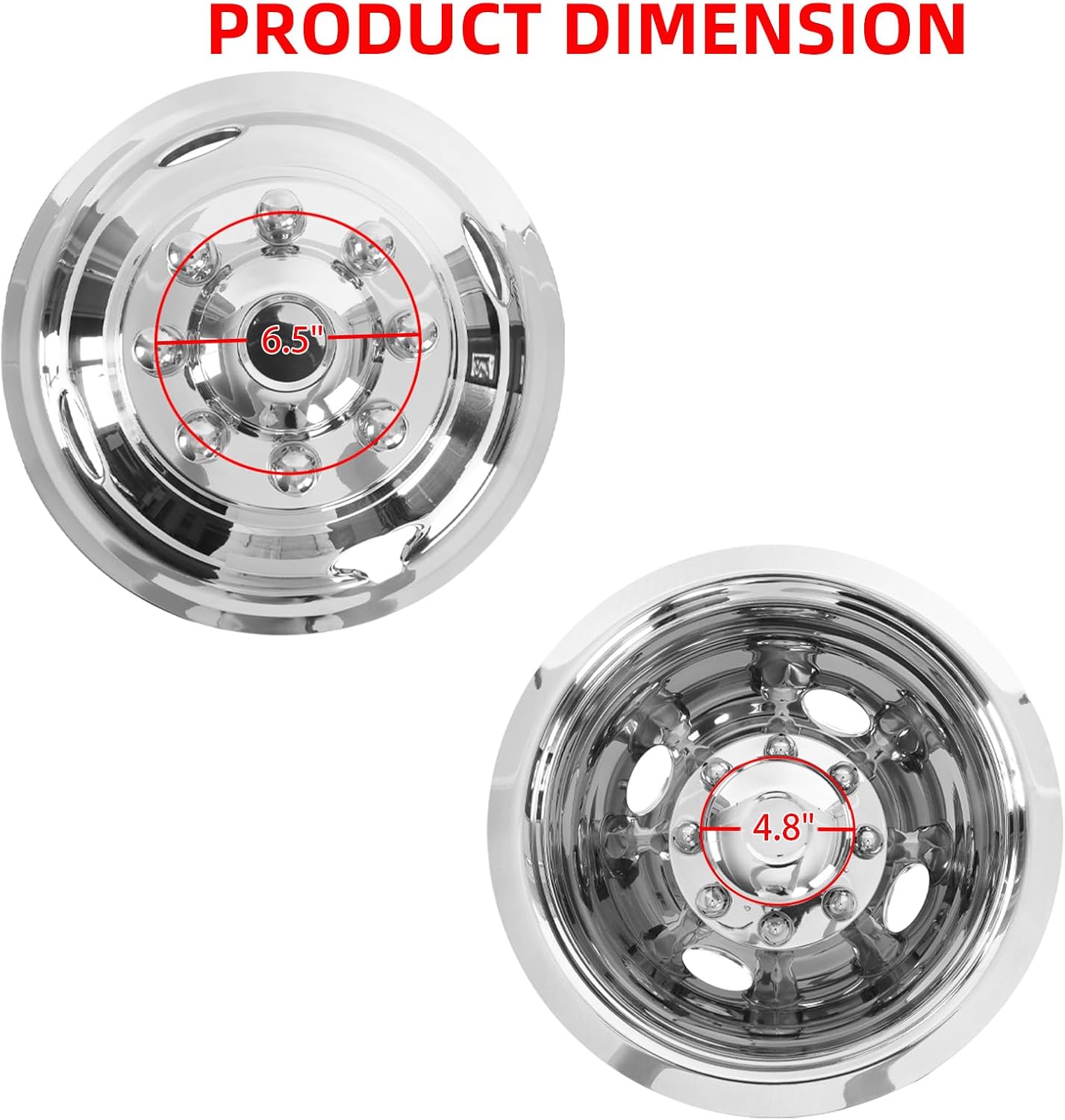 16" Stainless Steel Wheel Simulators, 8 Lug Snap-On RV Hubcaps,16 Wheel Cover Compatible with GMC 3500, Ford F350, E350/E450 Van, Dodge Ram 3500