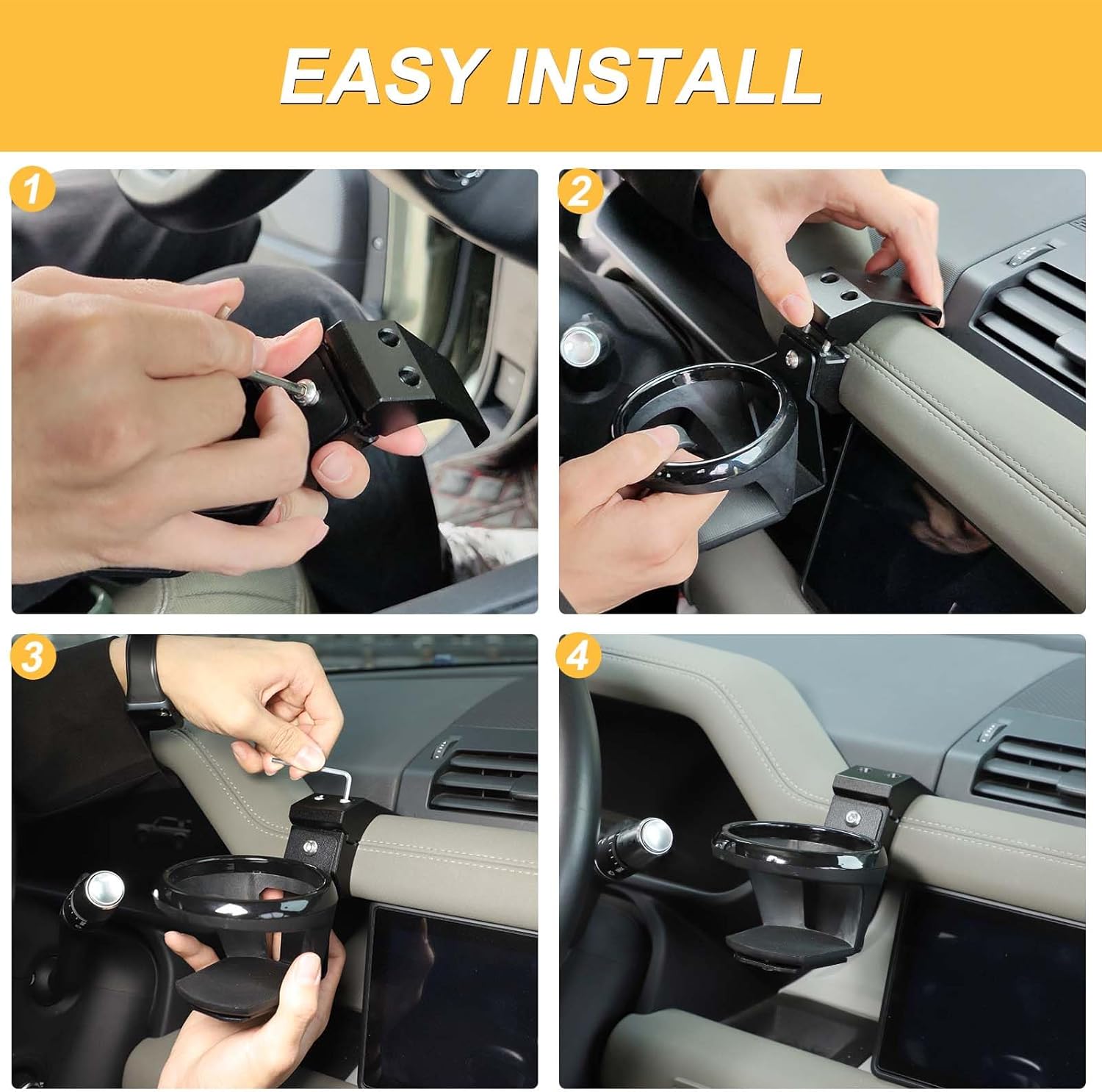 Dashboard Cup Holder Compatible with L@nd Rover Defender 90/110/130 2020-2025 Accessories, Cup Holder Expander for LR Defender 2024, Black Cup Drink Holder 1Pcs (Style A, Dashboard)