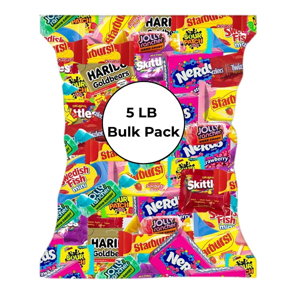 Christmas Candy Individually Wrapped Treats – 5LB Holiday Bulk Assorted Variety Pack – Party Favor Bags – Full-Size Bars – Stocking Stuffer Mix