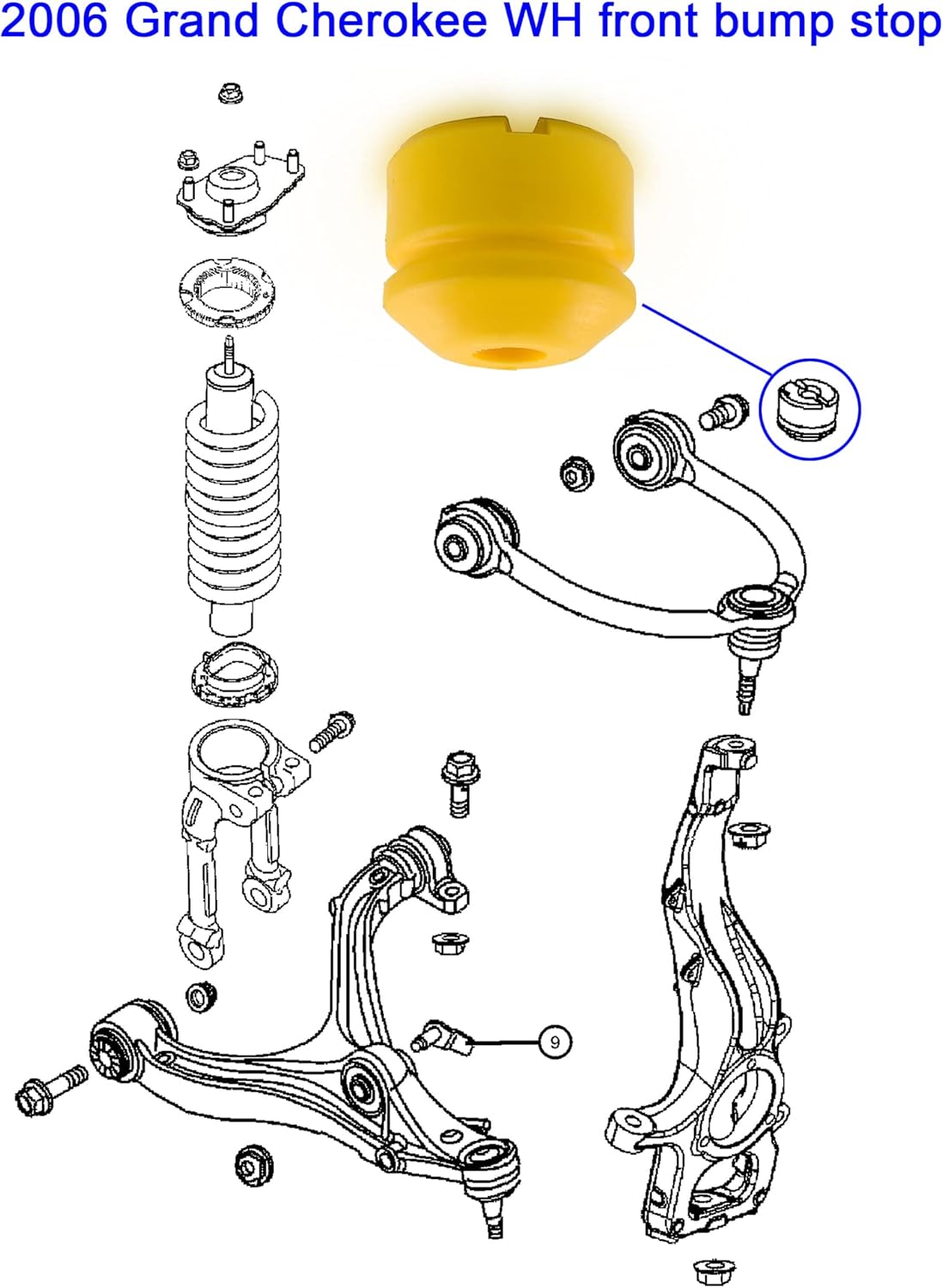 WK Front Bump Stops Compatible with Commander XK 2006-2010, Grand Cherokee WH WK 2005-2010 Suspension (Pack of 2)