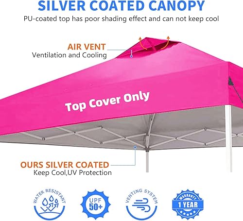 Miniatura 2 de Jorohiker - Toldo de reemplazo de 10x10, toldo de carpa desplegable con cuerdas de ventilación, tela Oxford recubierta de plata impermeable para sol