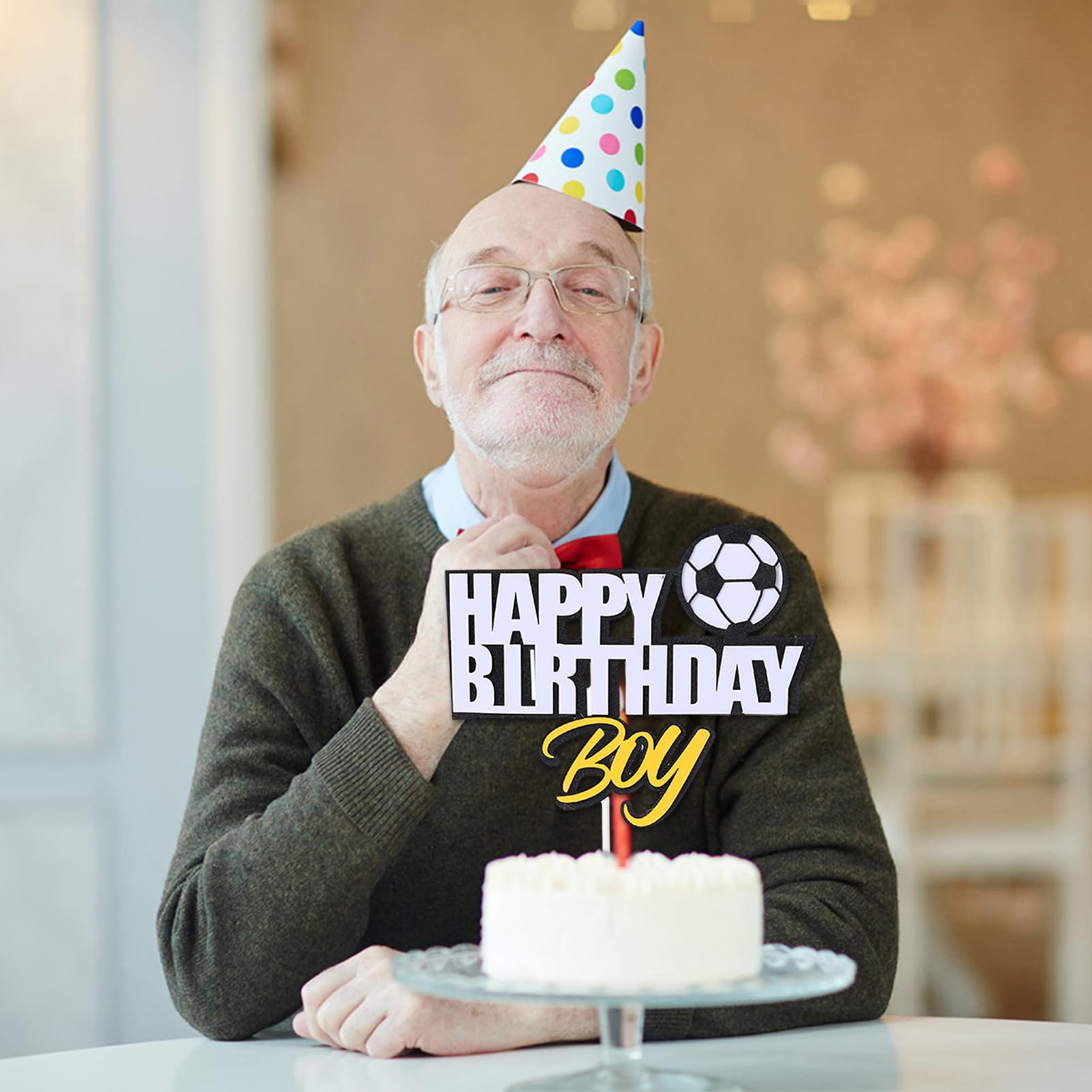 Tortenaufsatz Happy Birthday Boy – Fußball-Thema, Kuchendekoration Für Jungen, 13 Cm, Schwarz-glitzernd