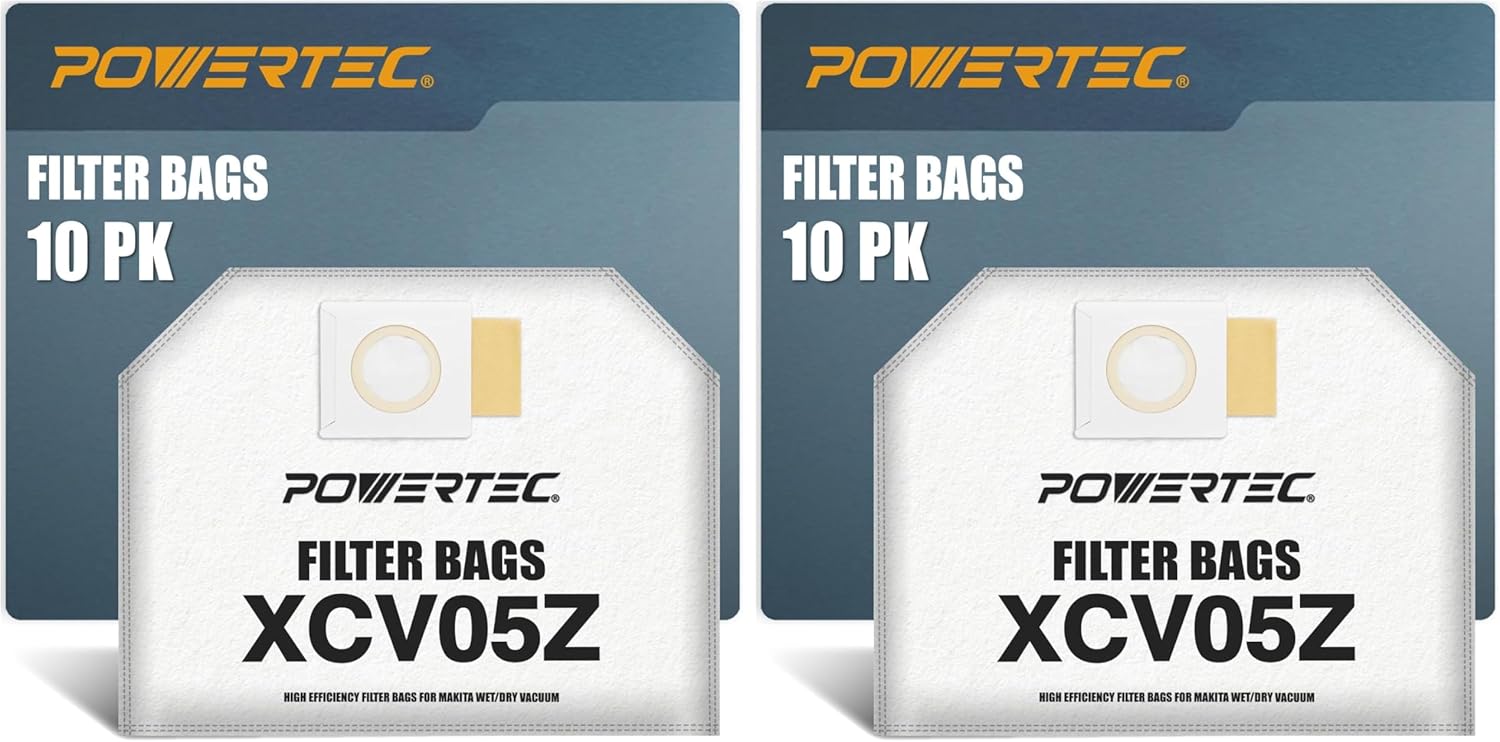 POWERTEC 75039 Fleece Filter Bags for Makita XCV05Z Backpack Vacuum, 10PK (Pack of 2)